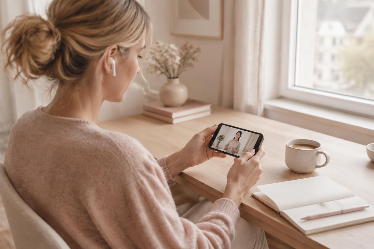 Deltagare som följer en digital modul i mobilen