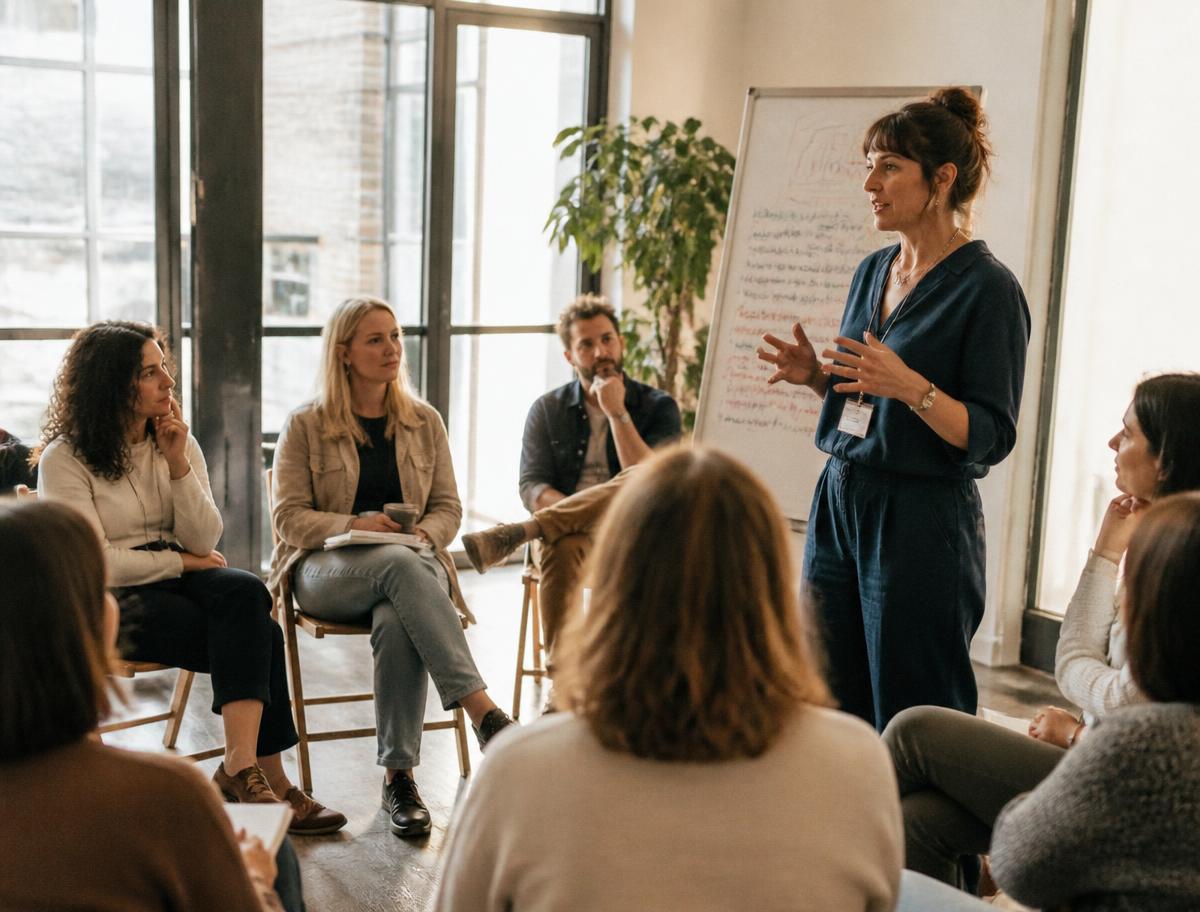 Föreläsare och deltagare samlade i en workshop